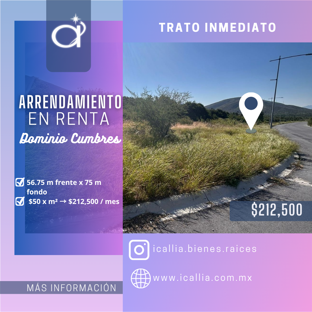 Terreno Comercial en renta Dominio Cumbres